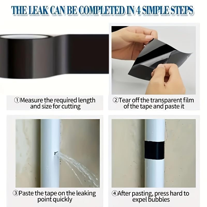 1 Roll Heavy-Duty Self-Adhesive Repair Tape - Suitable for Plastic, Roof Leaks, Bathtub/Shower, Doors - Leakproof Sealant, & DIY Repairs