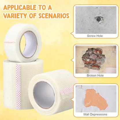 Wall Patch Kit Include 3 Rolls 270ft Fiberglass Drywall Repair Tape Kit 2/4/6 Inch Width Self Adhesive Mesh Tape with 2 Scrapers, 10 Sandpaper for Drywall, Plaster, Ceiling, Seam, Hole Repair