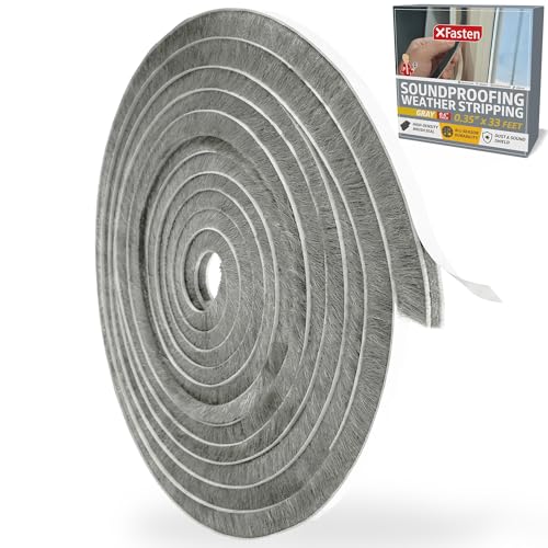 XFasten Self Adhesive Weather Stripping for Windows and Doors, 0.35" x 33 Ft Soundproofing Door Brush Seal Draft Stopper, Gray Insulation Seal Strip for Summer Heat, Winter Draft Blocker, 0.6" Thick - size: 0.6" Thick (0.35-Inch x 33 Feet)