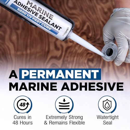Marine Adhesive Sealant 5200 Fast Cure, 10 oz White — Permanent Watertight Bond Above & Below Waterline, UV Resistant Marine Caulk for Boats, Hulls, Decks & Fittings by Berkland, American Owned