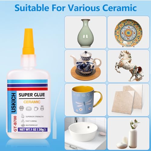 Super Glue for Porcelain and Pottery Repair with Anti Clog Cap. 6 x 1 fl oz,CA Glue - Clear Ceramic Repair Adhesivefor Dishes, Tiles, DIY Crafts, Quick Dry - style: Ceramic-Glue