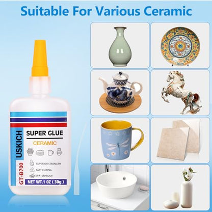 Super Glue for Porcelain and Pottery Repair with Anti Clog Cap. 6 x 1 fl oz,CA Glue - Clear Ceramic Repair Adhesivefor Dishes, Tiles, DIY Crafts, Quick Dry - style: Ceramic-Glue
