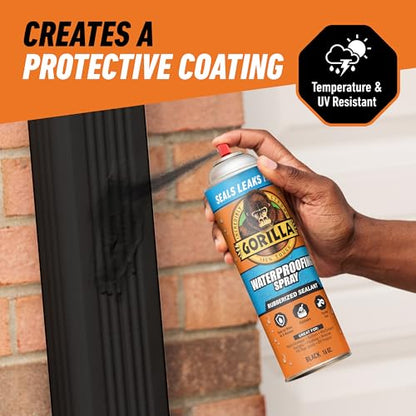 Gorilla Waterproof Patch & Seal Rubberized Sealant Spray, Black, 16 Ounce (Pack of 6) - Seals Out Water, Air, and Moisture - color: Black, size: 6 - Pack
