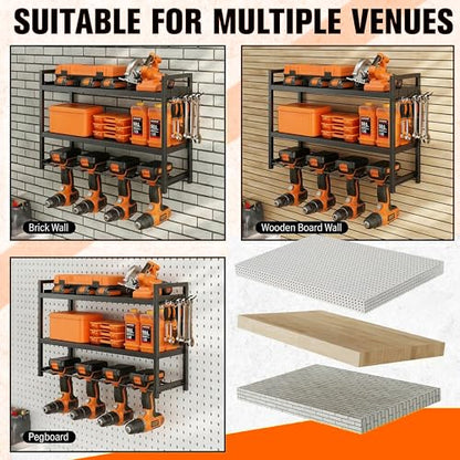 Tool Organizer–drill rack-Wall Mounted–3-Tier–66 lb Capacity–Suitable for Cordless Tool Storage