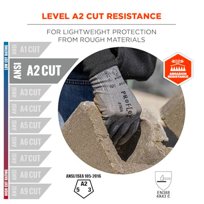 Ergodyne ProFlex 7024 Cut Resistant Work Gloves, ANSI A2, PU Coated Palms for Flexible No Slip Grip, Abrasion Resistant, 13g, Touchscreen Capable, Gray, Small - size: Small
