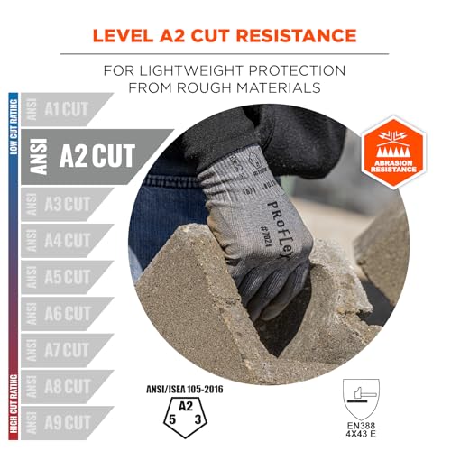 Ergodyne ProFlex 7024 Cut Resistant Work Gloves, ANSI A2, PU Coated Palms for Flexible No Slip Grip, Abrasion Resistant, 13g, Touchscreen Capable, Gray, Medium - size: Medium