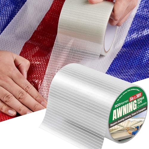 Awning Covers & Tarp Repair Tape - Waterproof Self Adhesive Patch Repair Kit | Patch Tapes for Awnings, Outdoor Canopies, Patio Window Awnings, Gazebos, Tents, RV, Canvas, Boat Covers (Clear Mesh, 5") - color: Clear Mesh, size: 5 Inch By 30 FT