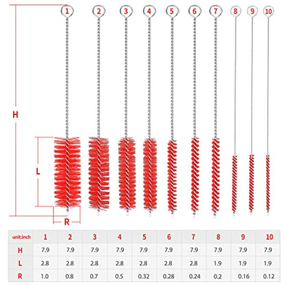 CiaraQ Bottle Cleaning Brushes, 8 Inch Nylon Tube Brush Set, Cleaner for Narrow Neck Bottles Cups with Hook, Set of 10pcs. - color: Red, size: 8.0 Inch (10pcs)