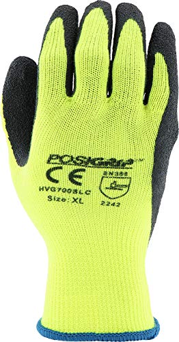 West Chester PosiGrip HVG700SLC Black Crinkle Latex Palm Coated Hi Vis Gloves- X-Large [Pack of 12], Green, Polyester, Band Top Cuff, Knit Wrist