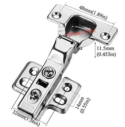 20pcs Half Overlay Cabinet Hinge Frameless Concealed Door Hinges European Soft Closing Four-Hole Mounting Plate Hinges Nickel Plated Finish - color: Half Overlay, size: 10 Pairs
