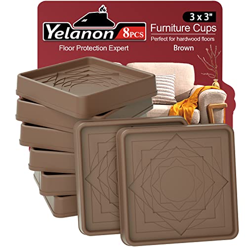 Furniture Coasters,8 Pcs 3" Furniture Caster Cups-Non Slip Furniture Pads Hardwoods Floors-Non Skid Furniture Grippers,Rubber Furniture Feet - color: 8pcs3"square Brown Star