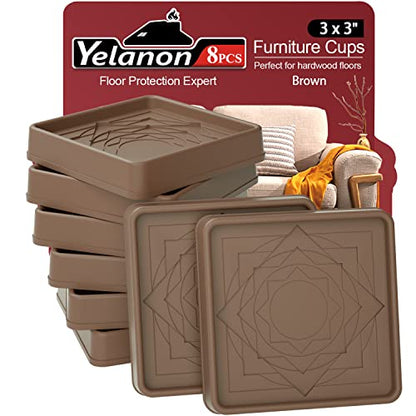 Furniture Coasters,8 Pcs 3" Furniture Caster Cups-Non Slip Furniture Pads Hardwoods Floors-Non Skid Furniture Grippers,Rubber Furniture Feet - color: 8pcs3"square Brown Star