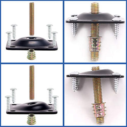 Glarks 8 Sets Black Flat Furniture Leg Mounting Plates Set, 4Pcs Flat and 4Pcs 12 Degree Leg Attachment Plates with 40pcs 5/16" Hanger Bolts Screws for Furniture Sofa Couches Seats