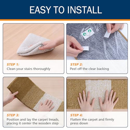 OLANLY Stair Treads Non Slip 15PCS, 8" x 30" Indoor Stair Runners for Wooden Steps, Edging Stair Rugs with Reusable Peel and Stick Adhesive for Kids Elders and Pets, Camel - color: Camel