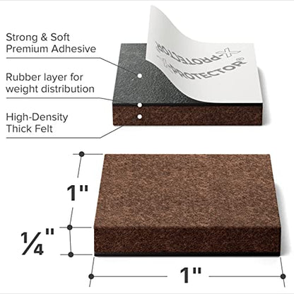 24 Heavy-Duty Felt Furniture Pads 1” 1/4” Thick X-Protector! Square Felt Pads for Furniture Feet - The Best Felt Floor Protectors for Furniture to Prevent Scratches. Protect Your Hard Floor! (Brown) - size: 1 Inch 24 Pcs Square Brown