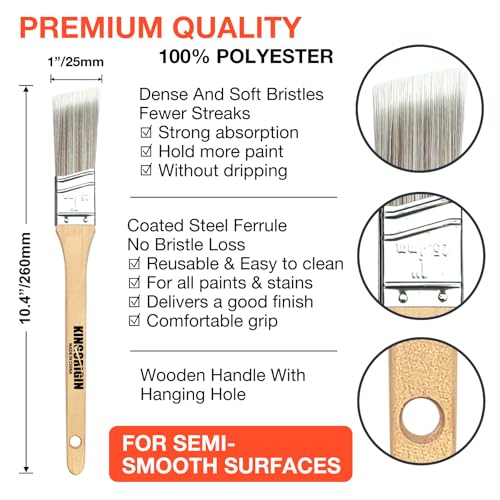 King Origin 6 Pcs Paint Brushes, 1 Inch Angled Paint Brush - Wood Handle, Thick & Dense Bristles for Smooth Finish, Small Paint Brush for Painting Walls, Trim, Art & Craft - size: 1 Inch, 6 Pack