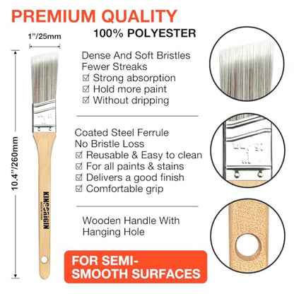 King Origin 6 Pcs Paint Brushes, 1 Inch Angled Paint Brush - Wood Handle, Thick & Dense Bristles for Smooth Finish, Small Paint Brush for Painting Walls, Trim, Art & Craft - size: 1 Inch, 6 Pack