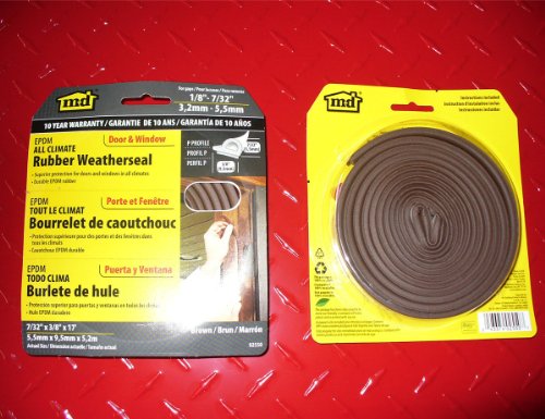 All Weather EPDM Rubber weatherstripping, P Seal Door Seal - MD Building Products 02550 (Pack of 2) - color: Brown, size: 7/32 in. x 3/8 in. (Pack of 2)