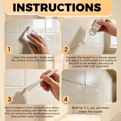 Beige Caulk, Silicone Caulk for Bathroom Shower Kitchen Tile Floor Sealing, Waterproof, Stronger Adhesion, Shrink & Crack Proof, with A Scraper for Applying Evenly, 100g - color: Beige