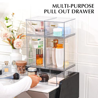 LALOBLUE Set of 5 Stackable Storage Drawers, Clear Acrylic Organizer Bins for Beauty Supplies, Perfect for Makeup Vanity, Undersink, Kitchen, Cabinet,Pantry Organization and Storage - style: 5 Pack