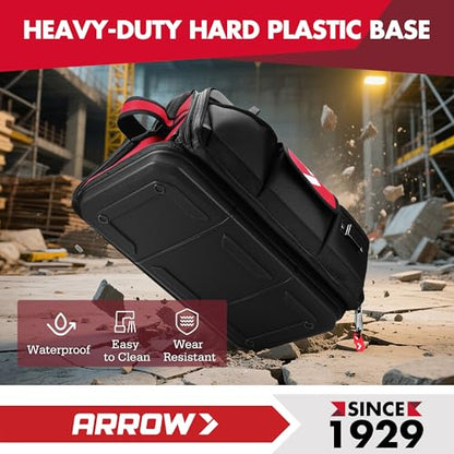 ARROW 17" Large Tool Bag with 36 Multipurpose Pockets, Tool Bags for Men Heavy Duty with Waterproof Hard Base, Reflective Band, Wide Open Mouth Toolbag for Electrician Mechanic Plumber HVAC - size: 17 Inch