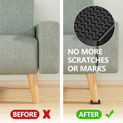 Non Slip Furniture Pads - 2x2 Anti Skid Caster Cups, 16PCS Square Furniture Coasters for Hardwood Floors, Anti Slide Furniture Cup Bed Floor Protectors, Furniture Stoppers to Prevent Sliding(Black) - size: 2" 16pcs Black