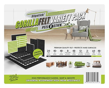 Slipstick Gorilla Felt Furniture Pads (294 Piece Variety Pack) Premium Furniture Pads & Chair Leg Floor Protectors for Hardwood Floors & Hard Surfaces - size: 294 Piece Variety Pack