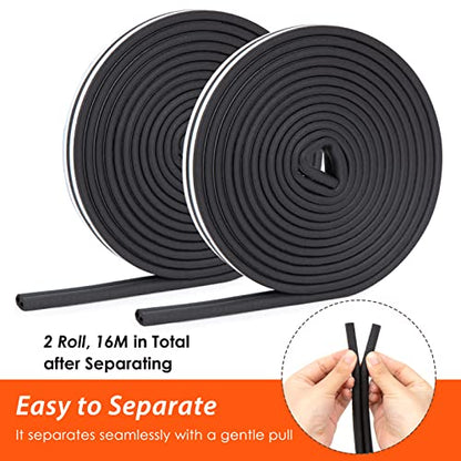 52.5 Feet Long Weather Stripping Seal Strip for Doors/Windows, Self-Adhesive Backing Seals Large Gap Seal Strip by YOUSHARES (52.5 Ft/16m, Black) - color: 16m/52.5ft Black