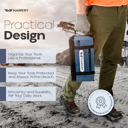 HAWKRY Heavy Duty Canvas Tool Bag – Waterproof Canvas Zipper Pouch, Garden Tool Bag, Construction Bags Heavy Duty, Small Zipper Pouch, Motorcycle Tool, Multipurpose Fishing Bag - color: White Blue