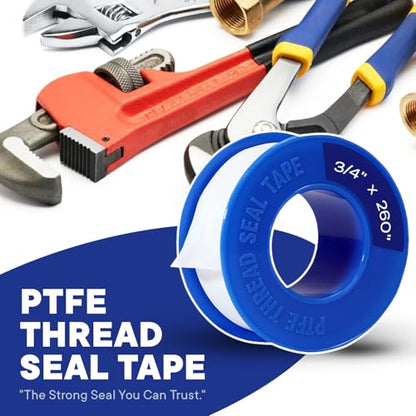 SUPPLYGIANT Plumbers PTFE Tape 3/4" W x 260" L 10 Rolls Pipe Thread Tape, High Density Thread Sealant Tape Water Seal Plumbing Tape for Shower Head, Pipes, Gas Lines, Leak Prevention - size: 260", style: Pack of 10