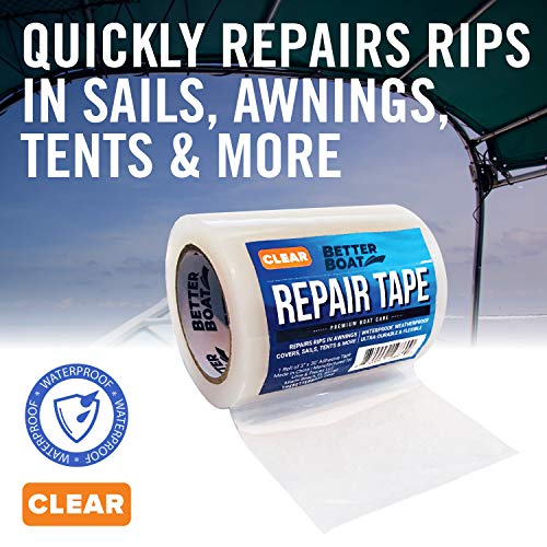 Better Boat Repair Tape for Fabric and Vinyl 30ft x 3in, Clear Waterproof Patch Tape for RV Awning Canvas Tent Tarp Sail Canopy Boat Cover, Heavy Duty - color: Clear