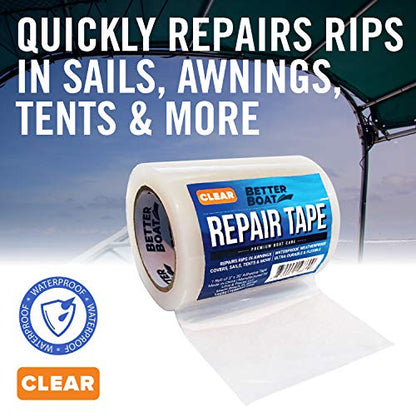 Better Boat Repair Tape for Fabric and Vinyl 30ft x 3in, Clear Waterproof Patch Tape for RV Awning Canvas Tent Tarp Sail Canopy Boat Cover, Heavy Duty - color: Clear