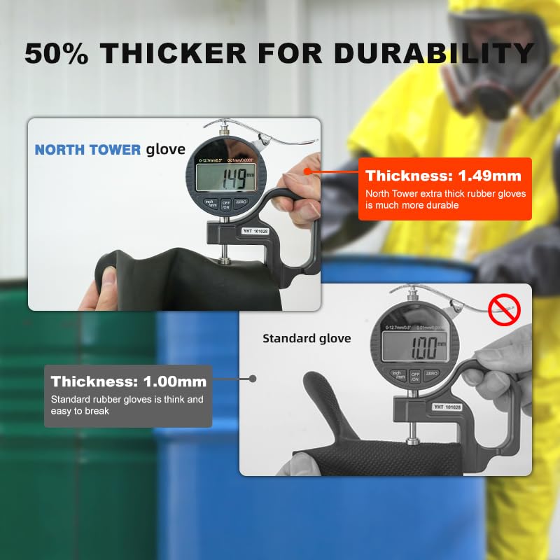 North Tower Heavy-Duty Latex Chemical Resistant Gloves - Reusable Long Rubber Dishwashing Gloves with Forearm Protection for Men - Waterproof, Industrial Safety Gear,18“，1 Pair - size: 18“
