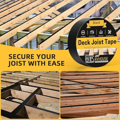 Deck Joist Tape 2 Inch x 50 Ft – Waterproof Butyl Sealant Tape for Extreme Temperature, UV Resistant & Anti-Corrosion, Ideal for Wood Joists, Beams, RV Roof & Outdoor Deck Protection - size: 2" X 50 Ft