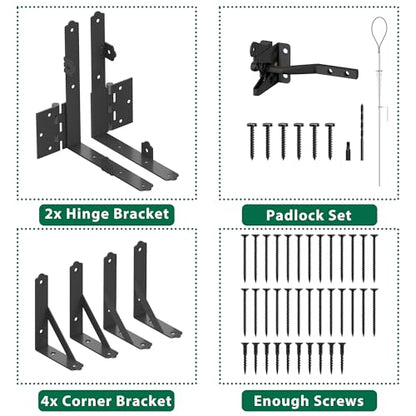 Heavy Duty Anti Sag Door Kit Gate Corner Brace Brackets for DIY Doors, Anti Sag Gate Kit with Self-Locking Gate Latch, Suitable for Wooden and PVC Fence Doors (1 Set)