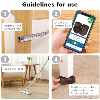 Rubber Non-Slip Furniture Pads-8 PCS 2 inch Furniture Casters Cup for Hardwood Floors, Rubber Feet Floor Protector for Bed Sofa Table and Chair Stopper (Round, Brown) - size: 8PCS 2" x 2" Brown
