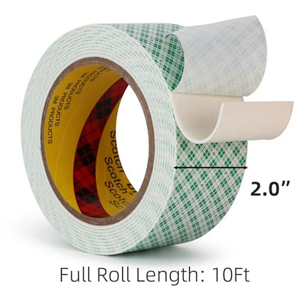 3M Double Sided Foam Tape 2.0"×10Ft 1 Pack White Double Coated Urethane Strong Adhesion Polyurethane Tape for Bonding Attaching Mounting Interior Signage Nameplates DIY Card - size: 2" x 10Ft