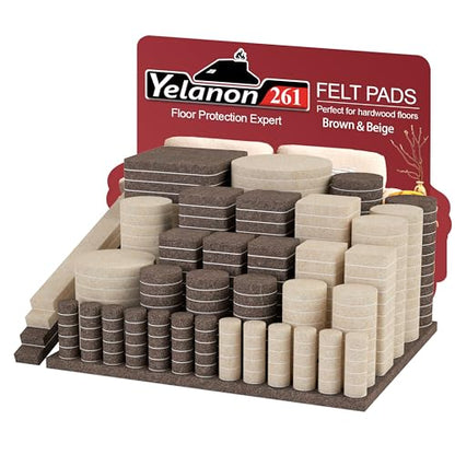 Yelanon Felt Furniture Pads for Hardwood Floors -261 Pcs Premium Floor Protectors for Furniture, Felt Pads for Chair Legs, Brown & Beige - size: 261 pcs Brown & Beige