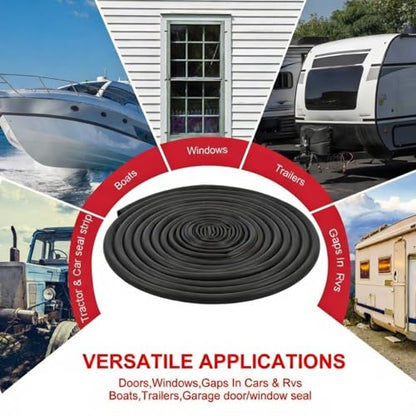 Pangda 25Ft D Shape Rubber Weather Stripping Foam Self-Adhesive EPDM Door Seal Strip for Noise Reduction Waterproof Dustproof for Cars Boats Truck RVs Windows Doors (1/2" W × 7/16" H) - size: 25ft L, style: 1/2" W × 7/16" H