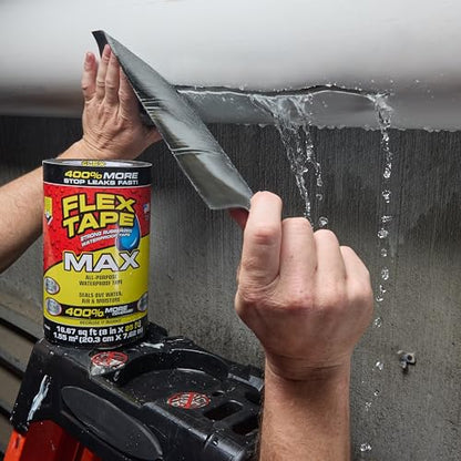 Flex Tape, Original Thick Flexible Rubberized Waterproof Tape - Seal and Patch Leaks, Works Underwater, Indoor Outdoor - Home RV Roof Plumbing and Pool Repairs, Black, 8 in x 5 ft, Pack of 1