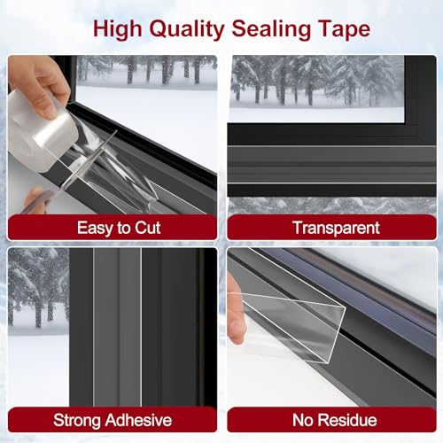 Litaibai Transparent Window Weather Sealing Tape - 2-Inch x 33 Feet, Airtight Insulation Tape that Blocks Drafts, No Residue Removable Adhesive