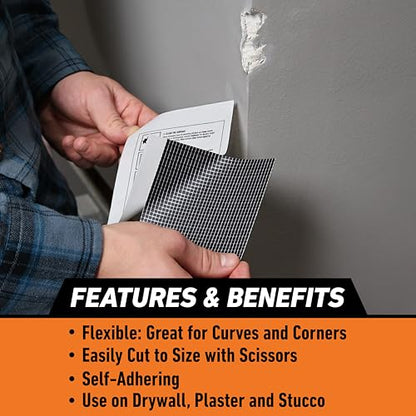 Gorilla Flexible Wall Repair Patch, 4”x 4”, (Pack of 1) – Durable, Professional Looking Repairs on Walls & Ceilings