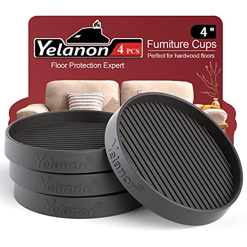 Yelanon Furniture Coasters - 4 Pcs 4”Round Furniture Caster Cups Non Slip Pads Hardwoods Floors Non Skid Grippers Rubber Furniture Feet Anti Slide Floor Protector for Bed Couch Stoppers Black - color: 4pcs4"round Black