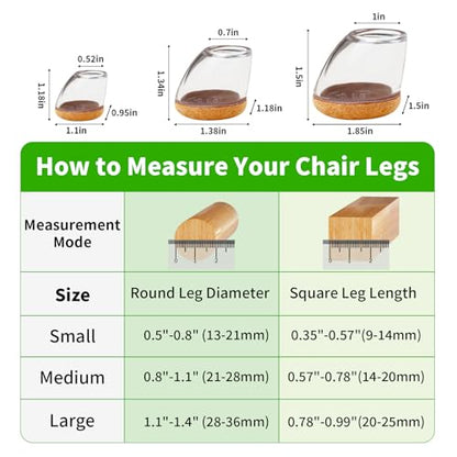 24 PCS Clear Chair Leg Floor Protectors for Hardwood Floors, Round Silicone Caps with Felt Pads for 15-25° Slanted Legs, Barstool Chair Leg Covers to Protect Floors,Anti-Scratch&Noise(Fit:0.75"-1.05") - size: M-24PCS-(Fit:0.8"-1.1")-Clear
