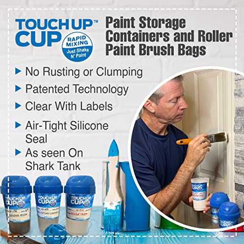 Touch Up Cup Paint Storage Containers and Roller Paint Brush Bag, 3 Plastic Painting Cups with Lids, 6 Bags, As Seen On Shark Tank Products - style: 3 Cups + 6 Brush&Roller Keepers