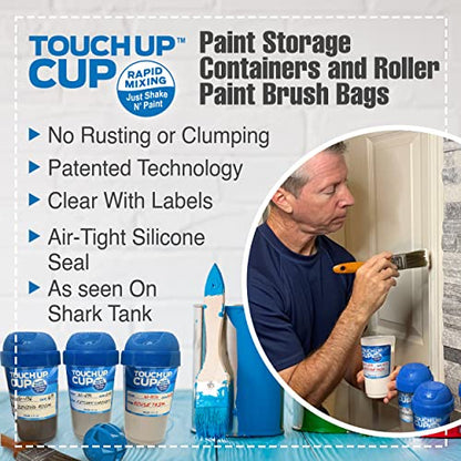 Touch Up Cup Paint Storage Containers and Roller Paint Brush Bag, 3 Plastic Painting Cups with Lids, 6 Bags, As Seen On Shark Tank Products - style: 3 Cups + 6 Brush&Roller Keepers