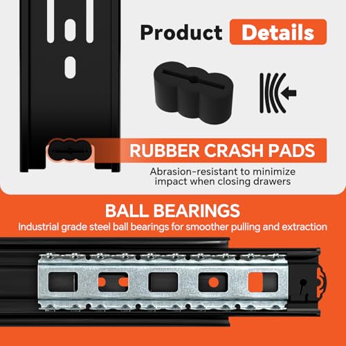 ToBeGreat 1 Pair Side Mount Drawer Slides Rails 10 Inch 100 LB Load Capacity, Full Extension Ball Bearing Metal Replacement Dresser Runners Cabinet Trash Can Slider Kitchen Glides (Black,254mm) - color: Black-1 pair, size: 10 Inch
