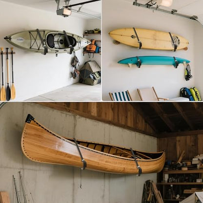 Kayak Storage Rack – 100LB Heavy Duty Kayak Wall Mount with Foam Padding & Straps | Kayak Rack for Garage, Wall Mounted Storage Hooks for Canoes, Paddle Boards, Ladders, Bikes (Square Tube) - style: Square Tube