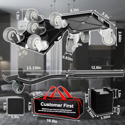 Furniture Dolly Set 5 Wheels Heavy Duty, Furniture Movers with Silent Rubber Wheels, 360° Rotation with Brake, 1000Lbs Load Capacity, Furniture Lifter for Easy Moving Large Furniture. - color: Black, size: 5.3x5.3 IN