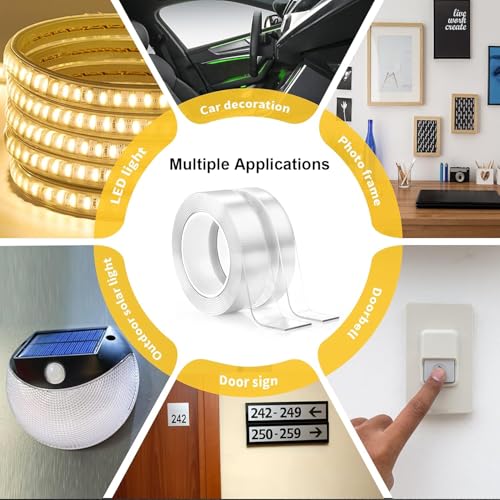 Strong Double Sided Tape Heavy Duty (2 Rolls, Total 19.7 FT) Clear Removable Two Sided Nano Mounting Adhesive for Wall, Posters, Rug, Picture Hanging - Teacher, Dorm Room, Office & Outdoor Essentials - size: 1.18 In X 9.85 FT + 0.8 In X 9.85 FT